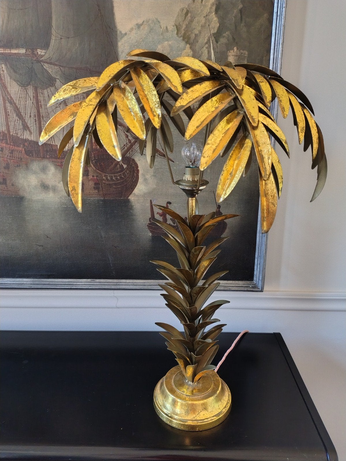 Art-deco-tafellamp in de vorm van een gouden palmblad, Ophalen