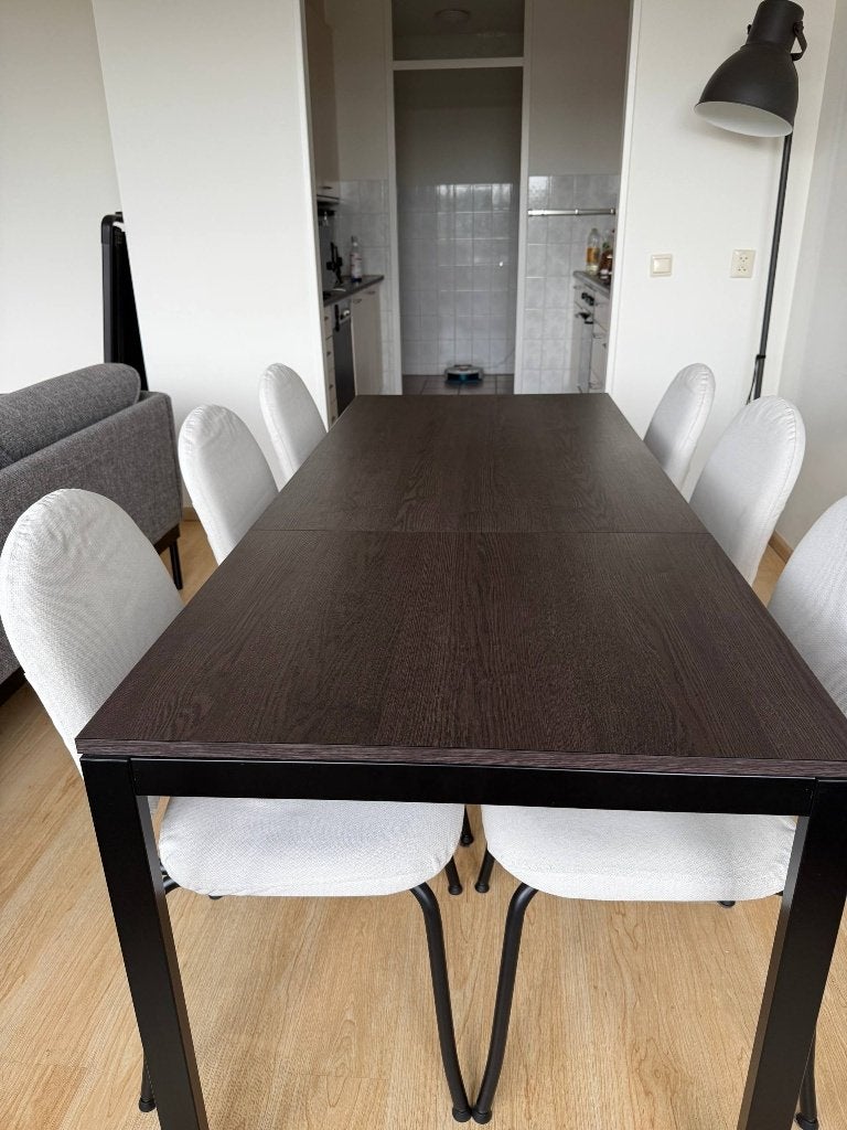 IKEA VANGSTA eettafel + EBBALYCKE chairs 6 stoelen, Huis en Inrichting, Ophalen, Gebruikt, Modern / Scandinavisch, 6 tot 8 stoelen