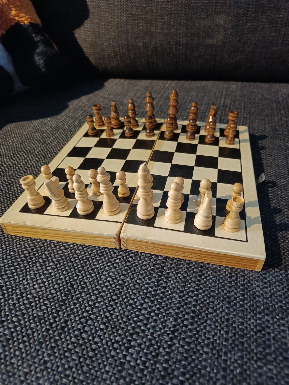 Opklapbaar Houten Schaakbord/Backgammon met Houten Stukken, Ophalen of Verzenden, Gebruikt, Schaken