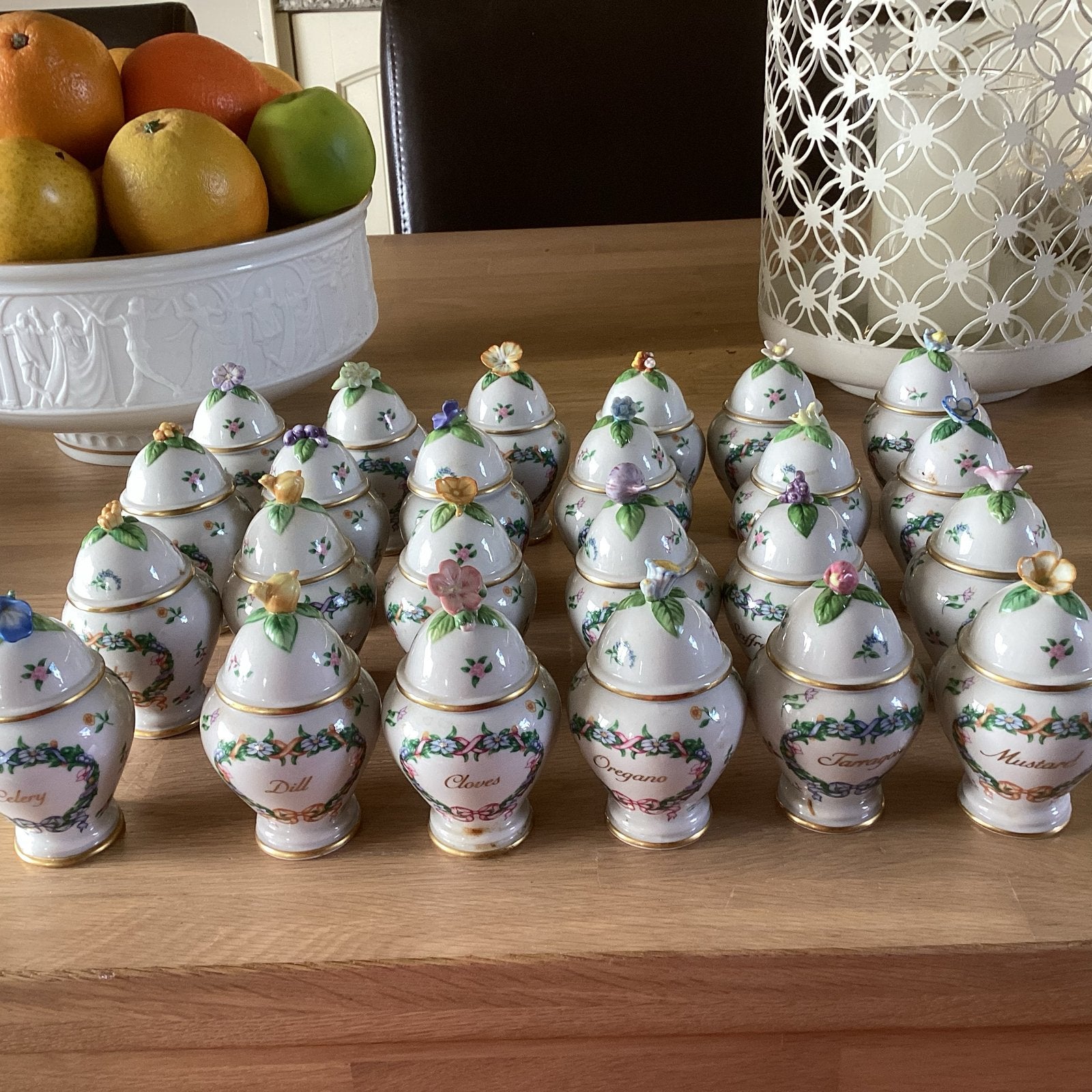Vintage Kruidenpotjes Set - Porselein met Bloemen, Antiek en Kunst, Ophalen of Verzenden
