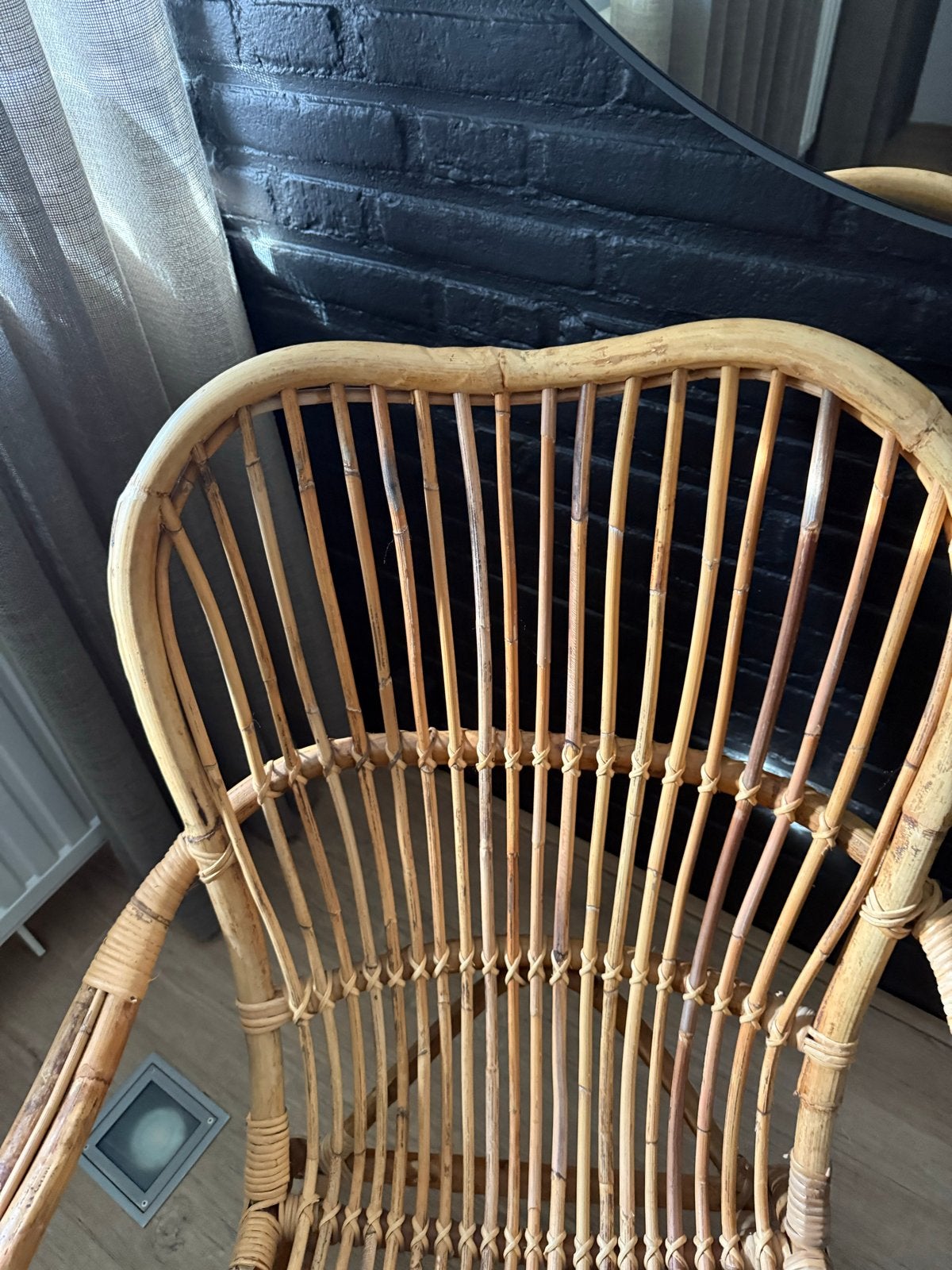 Rotan stoel, rieten fauteuil, bohemian stijl, Ophalen, Gebruikt, Bruin, Riet of Rotan