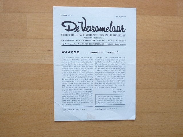 De verzamelaar september 1957, Ophalen of Verzenden, Gelezen