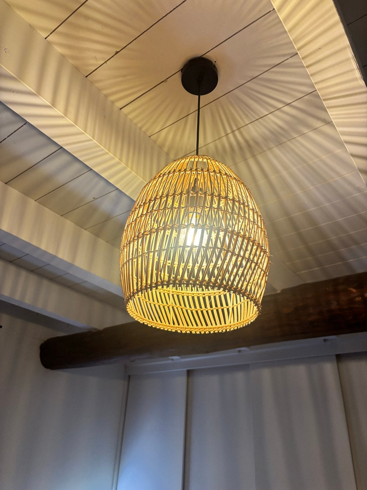 Rotan Hanglamp - Bohemian Stijl, Ophalen of Verzenden, Zo goed als nieuw, Natuurlijk materiaal, E27 (groot)