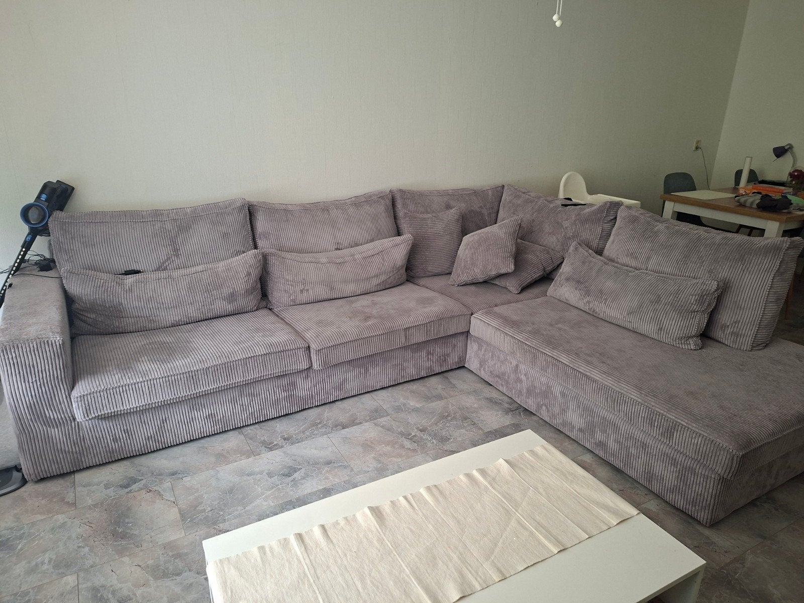 Grote hoekbank met ribstof - makkelijk te reinigen, Ophalen, Gebruikt, 100 tot 125 cm, Hoekbank