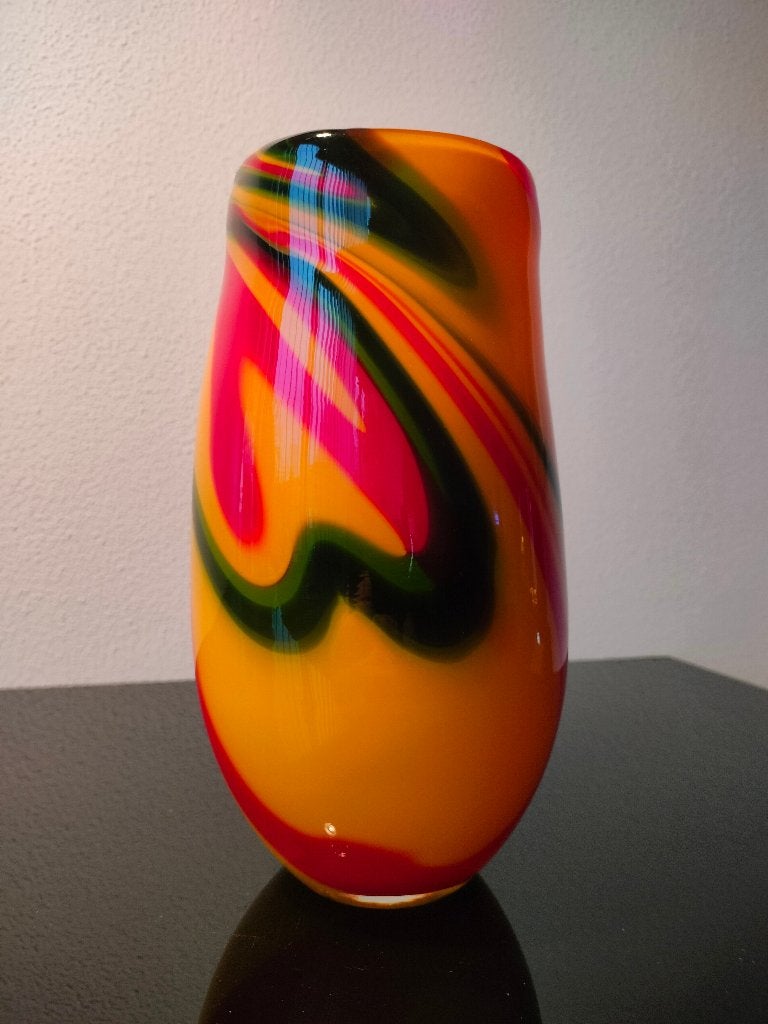 Murano Vaas Glas Geel Rood Groen Swirl 1980, Antiek en Kunst, Antiek | Glas en Kristal, Ophalen of Verzenden