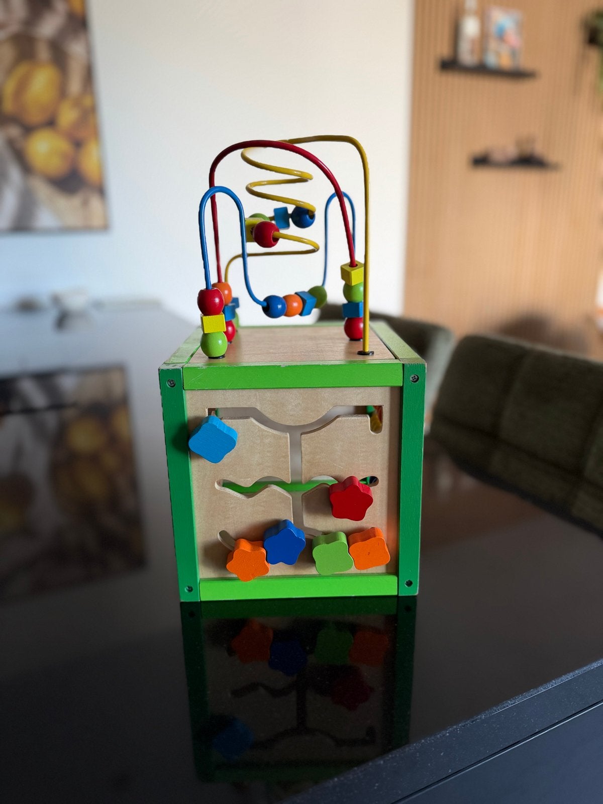 Houten activiteiten kubus met kralen en telraam, Kinderen en Baby's, Ophalen, Gebruikt