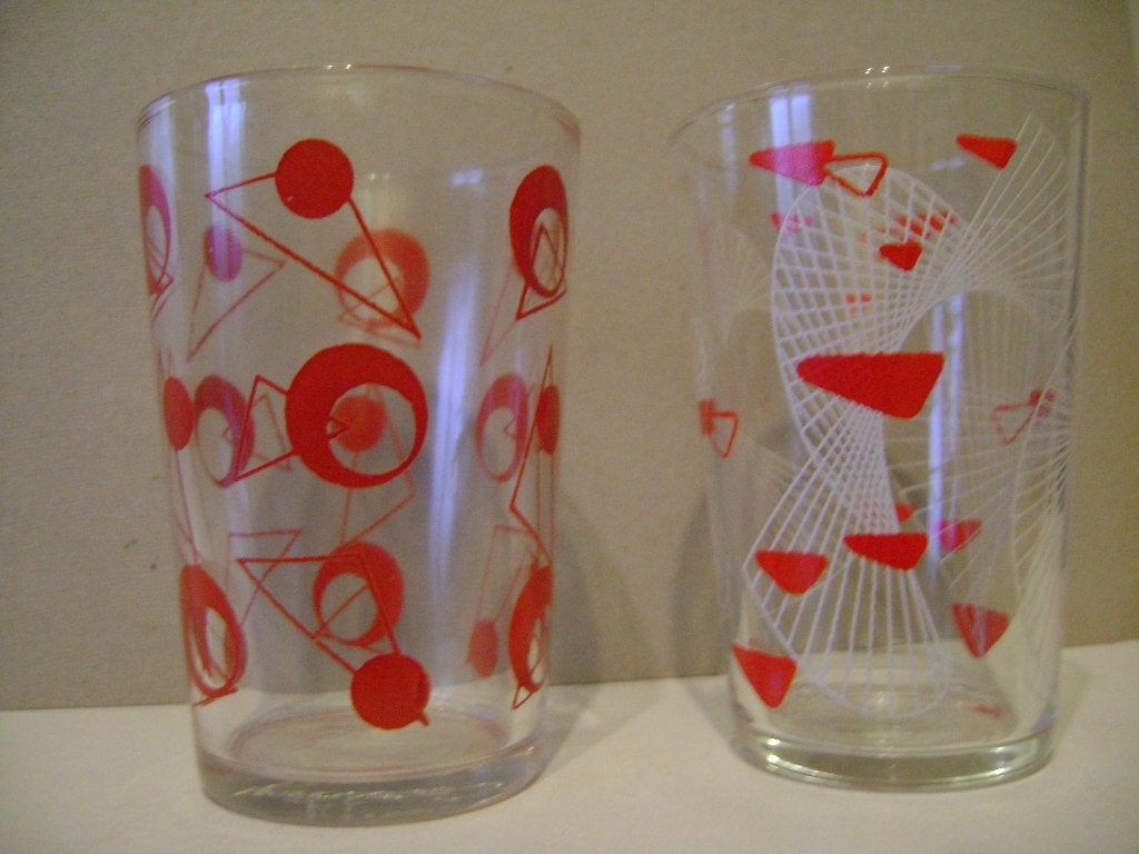4 Vintage longdrinkglazen met diverse afbeeldingen, Ophalen of Verzenden, Huis en Inrichting