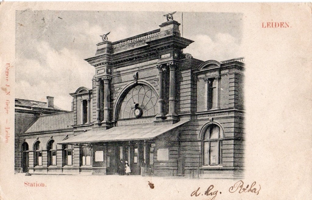 Leiden, Station. 6392, Verzamelen, Ansichtkaarten | Nederland, Verzenden, Voor 1920, Gelopen, Zuid-Holland