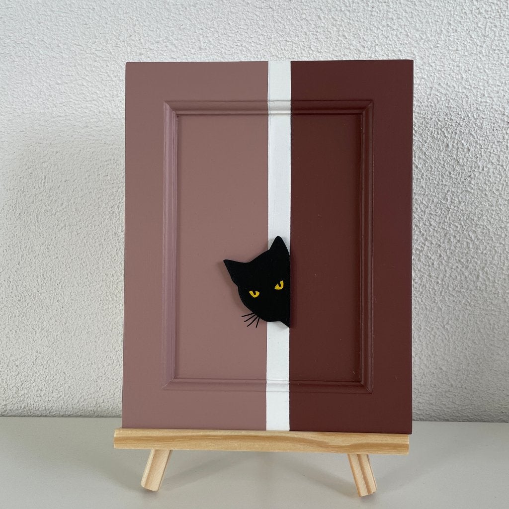 Schilderijtjes van een kat of hond - "Om een hoekje kijken", Minder dan 50 cm, Oorspronkelijke maker, Nieuw, Ophalen of Verzenden