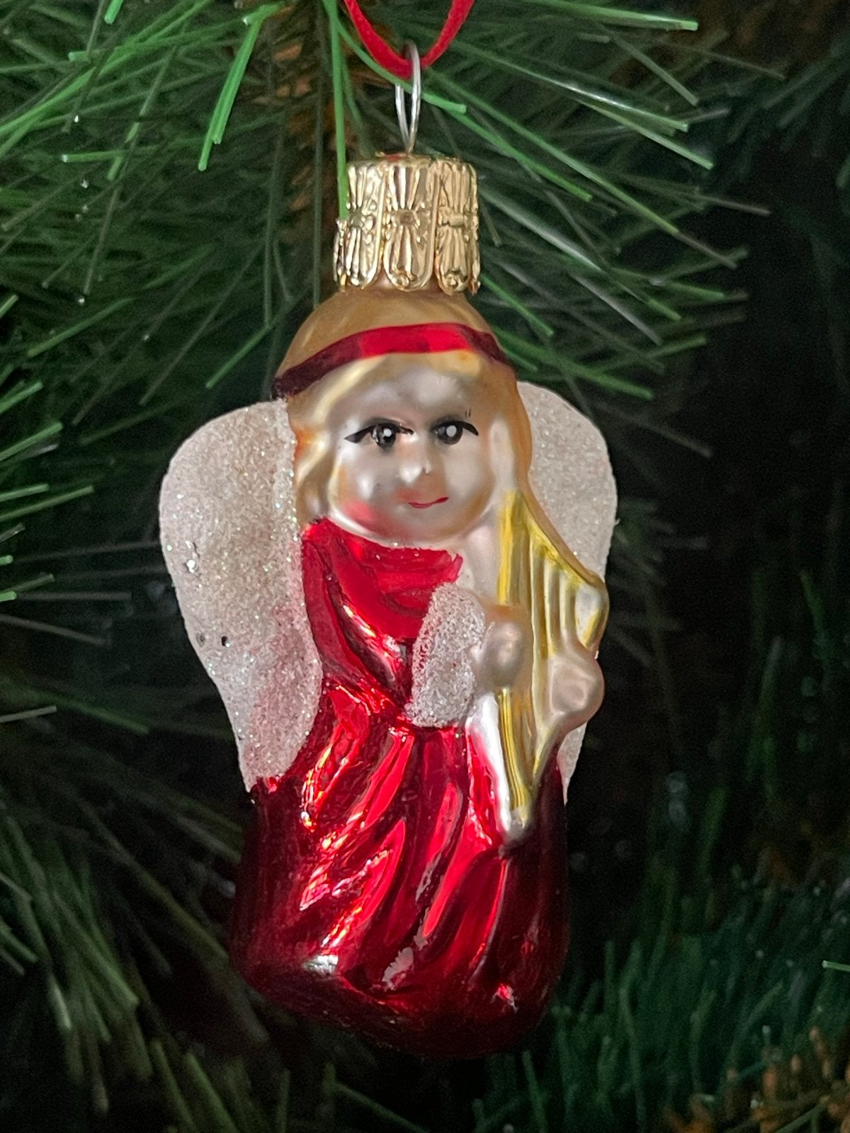 Klein glazen engeltje met harp - Kerstornament, Ophalen of Verzenden