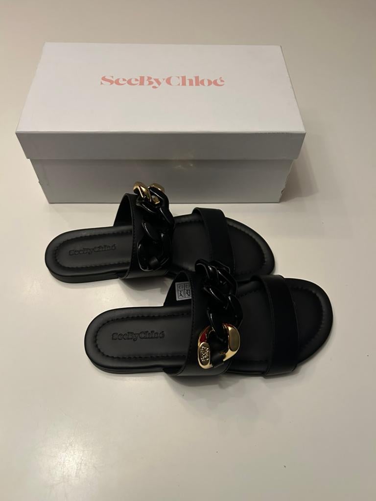 See by Chloé sandalen met ketting, maat 39, nieuw, Zwart, Nieuw, Sandalen of Muiltjes, Ophalen of Verzenden