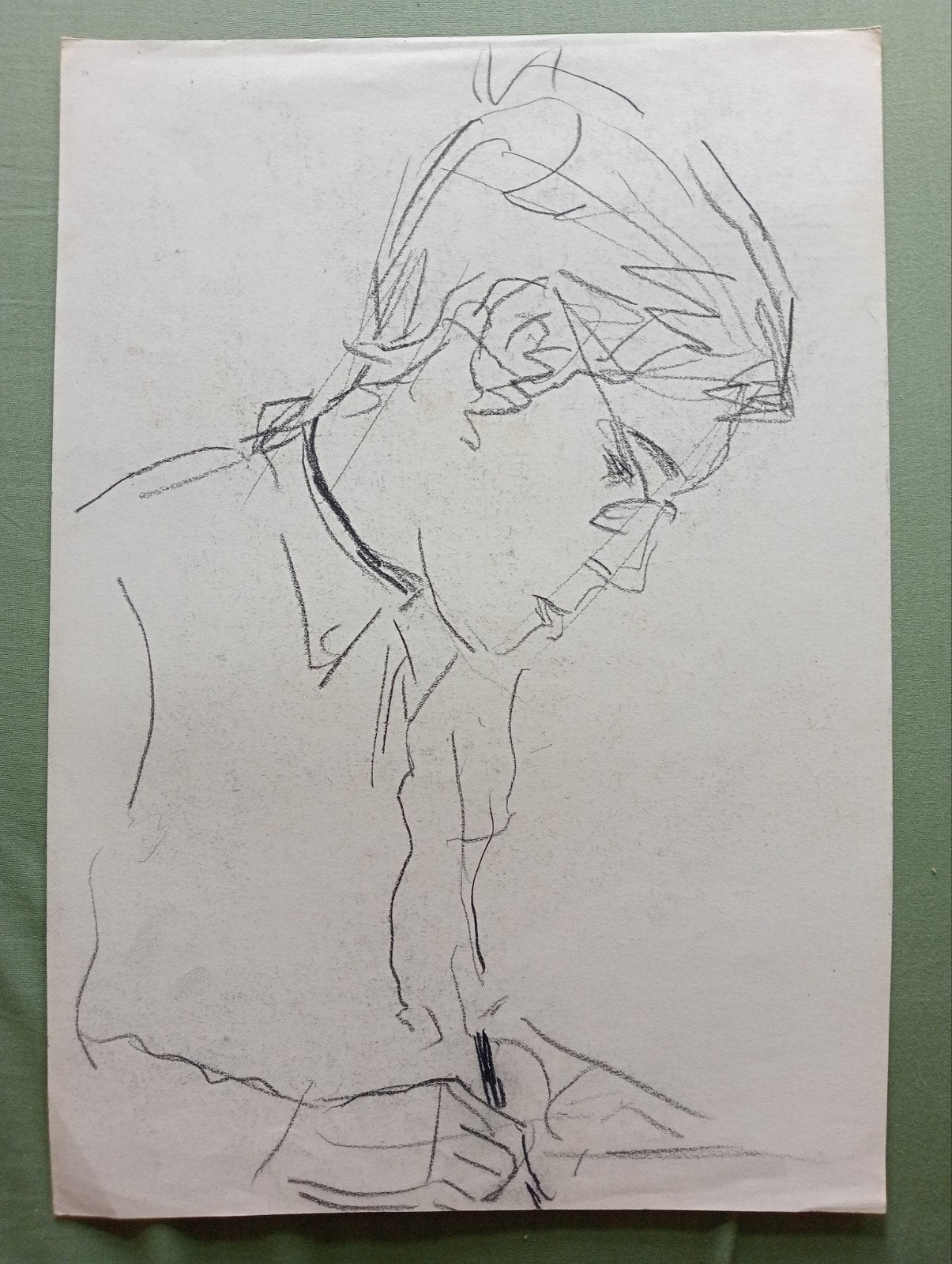 Jan Visser tekening portret jaren 40-50, Antiek en Kunst, Kunst | Tekeningen en Foto's, Ophalen of Verzenden