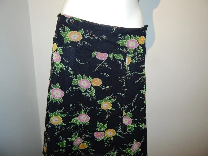 King Louie leuke rok zwart uitlopend in kleuren print L, Maat 38/40 (M), Zo goed als nieuw, Knielengte, King Louie