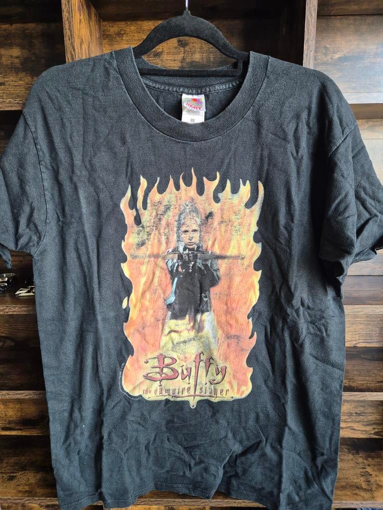 Vintage Buffy the Vampire Slayer T-shirt - Zwart, Ophalen of Verzenden, Gedragen, Maat 42/44 (L), Zwart