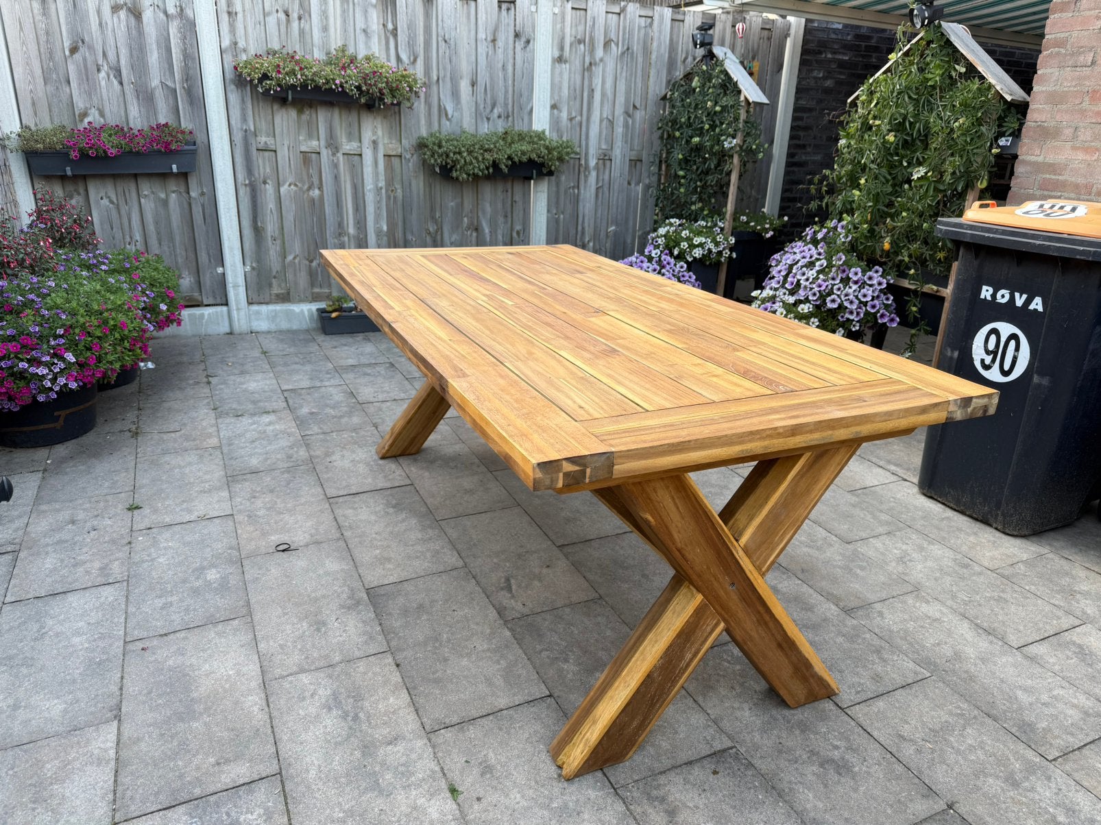 Robuuste acacia tuintafel – 200  100 cm – zeer goede staat, Ophalen, Zo goed als nieuw, Rechthoekig, Hout