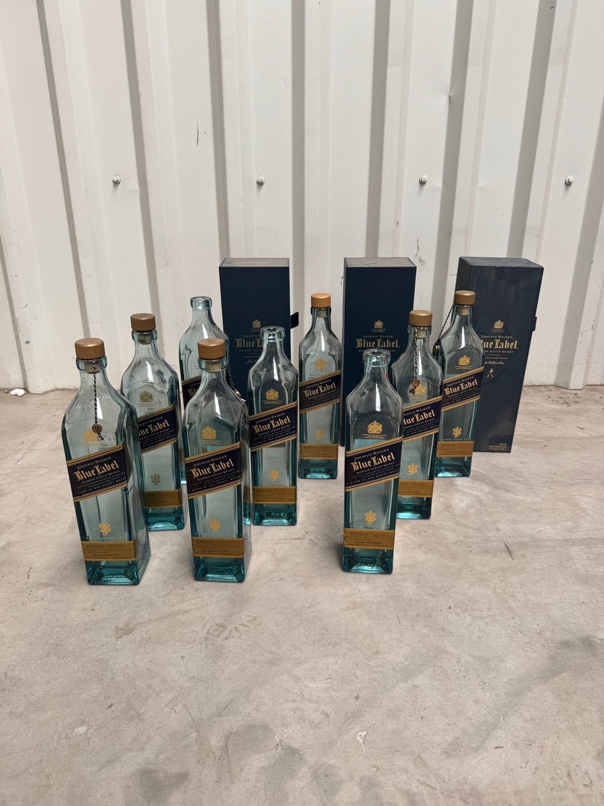 12x lege Johnnie Walker Blue Label flessen + 3x doos, Ophalen, Gebruikt, Parfumfles