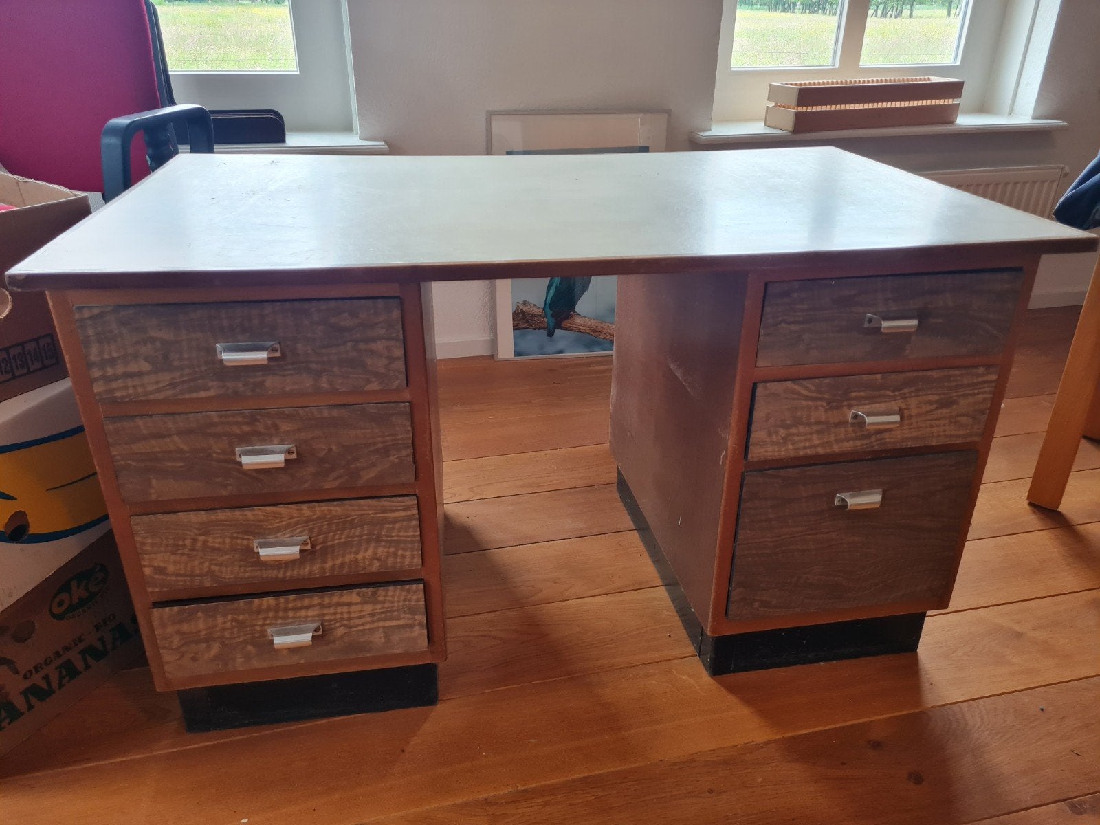 Vintage houten bureau met lades 120x70x70 cm, Huis en Inrichting, Bureaus, Ophalen, Overige typen, Gebruikt, Onbekend