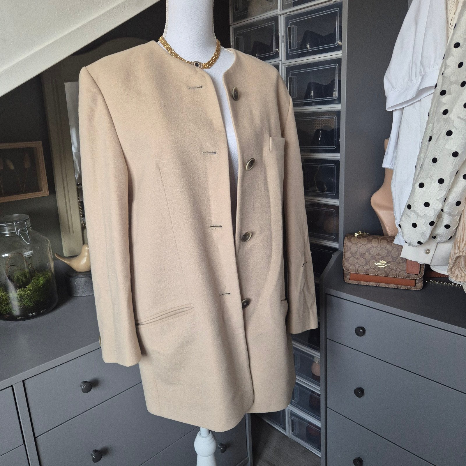 Prachtige Vintage Dinomoda Blazer Lamswol - Maat 44, Beige, Maat 42/44 (L), Ophalen of Verzenden, Zo goed als nieuw
