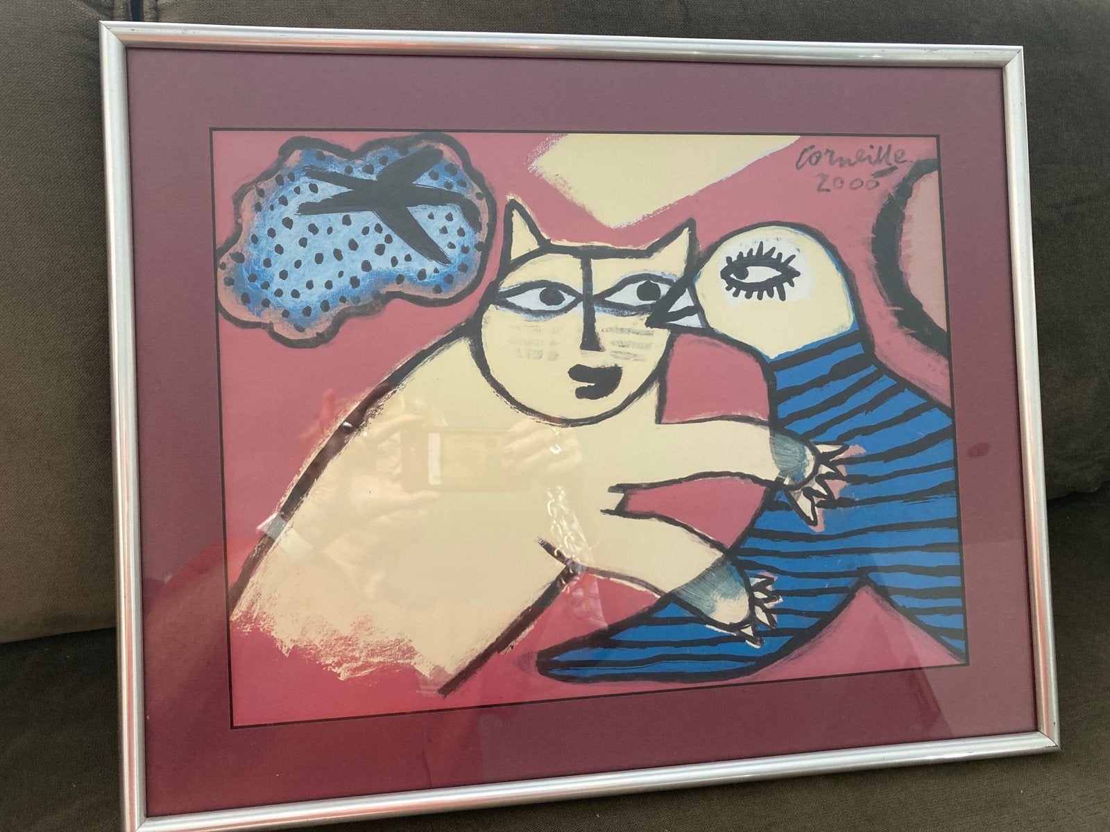 Corneille - Kat en Vogel - 2000 - Ingelijst, Papier/karton, Ophalen of Verzenden, Print, Dieren