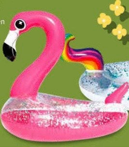 Paddestoel kinderzwembad klein, flamingo band babyfloat geel, Ophalen, Zo goed als nieuw