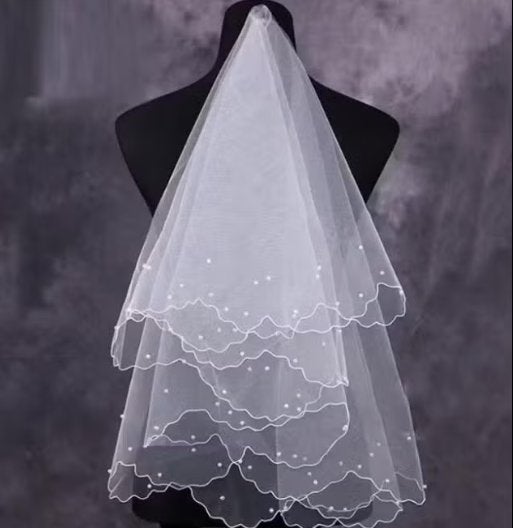 Prachtige witte bruidssluier met parels - 120 cm, Verzenden, Wit, Nieuw, Onbekend