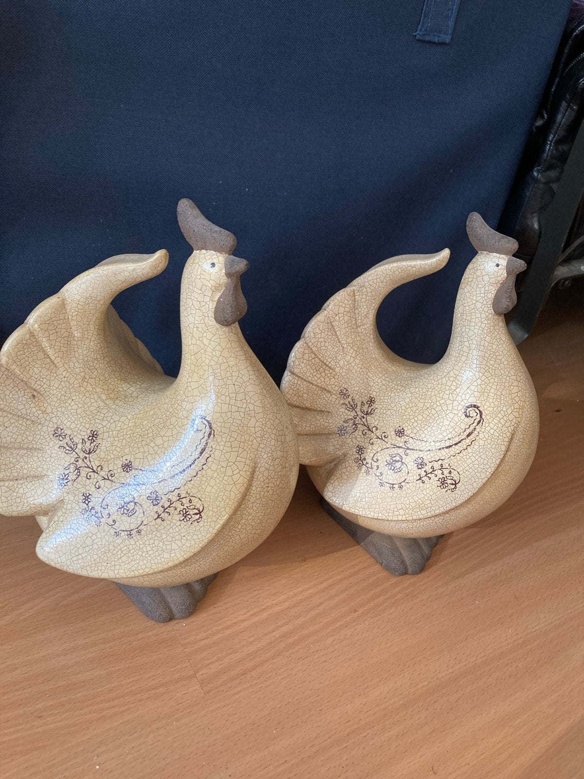 Decoratieve Kippen Beeldjes - Set van 2, Ophalen, Beige, Steen/keramiek, Landelijk