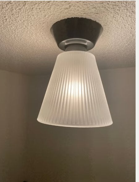 Ikea Plafondlamp met geribbeld glazen kap, Vintage, Wit, Plafondlamp, IKEA