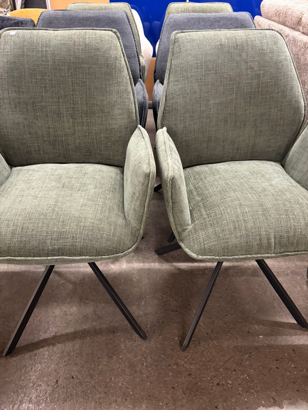 6 stoffen groen/blauwe draai eetkamerstoelen- Nieuw!, Ophalen, ., ., Eén