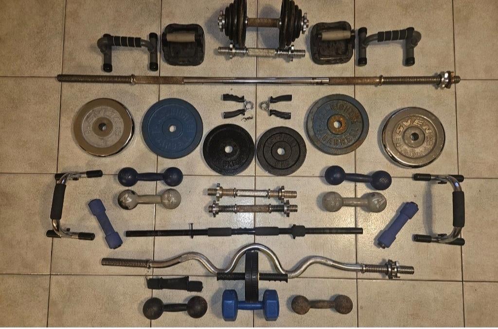 Halterset: Halterstang, EZ Curlstang & gewichten: tot +150kg, Ophalen, Gebruikt, Benen
