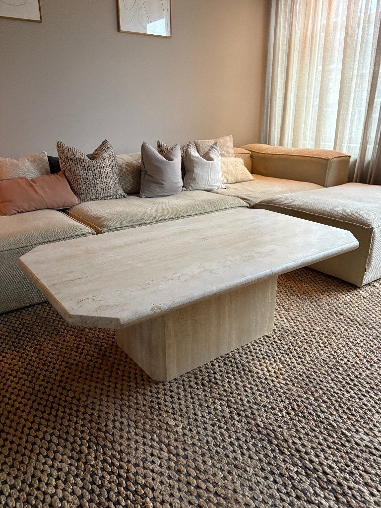Vintage travertine marble coffee table, Ophalen, Overige materialen, 100 tot 150 cm, 50 tot 100 cm