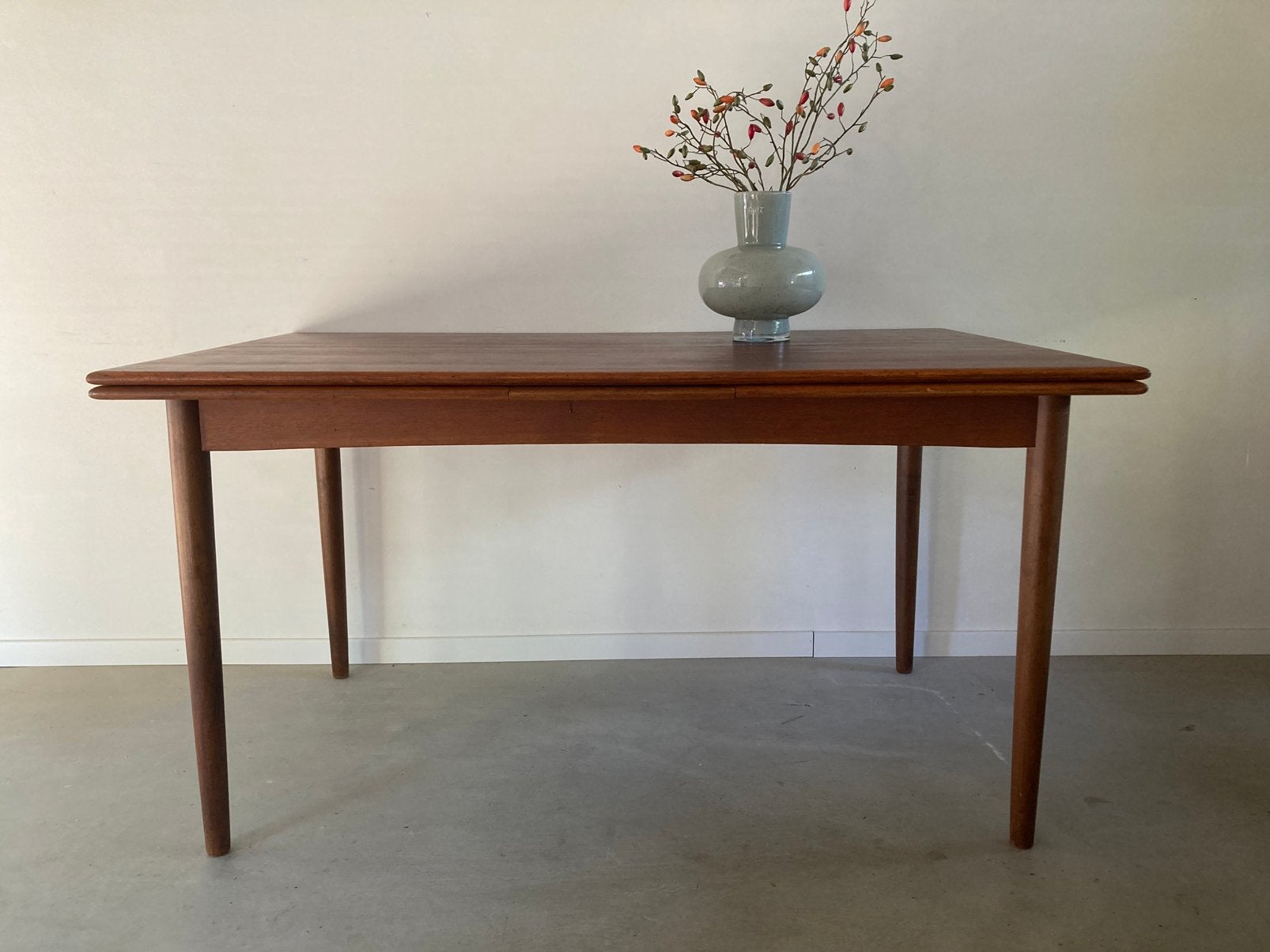 Midcentury vintage Deens design teak eettafel uitschuifbaar, Gebruikt, Teakhout, 200 cm of meer, Vijf personen of meer