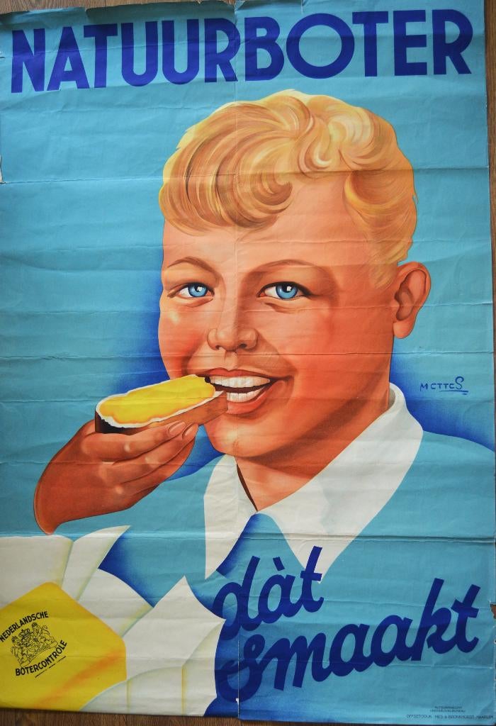 Affiche; Natuurboter dat smaakt. Ontwerp; Frans Mettes 1935., Ophalen, Zo goed als nieuw, A1 t/m A3, Film en Tv