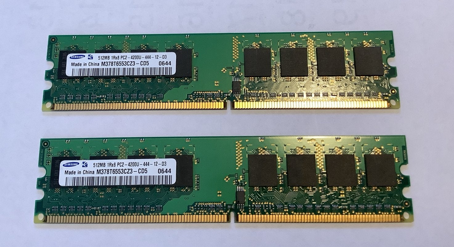 2x Samsung SDRAM 512MB PC2-4200 Geheugenmodules, Computers en Software, RAM geheugen, Ophalen of Verzenden, DDR2, Desktop, Gebruikt