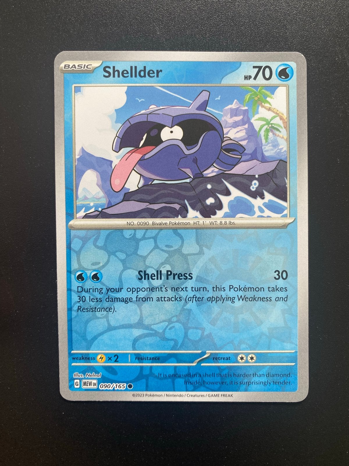 Shellder Reverse Holo 090/165 Pokémon 151 Packfresh, Ophalen of Verzenden, Zo goed als nieuw, Losse kaart, Foil