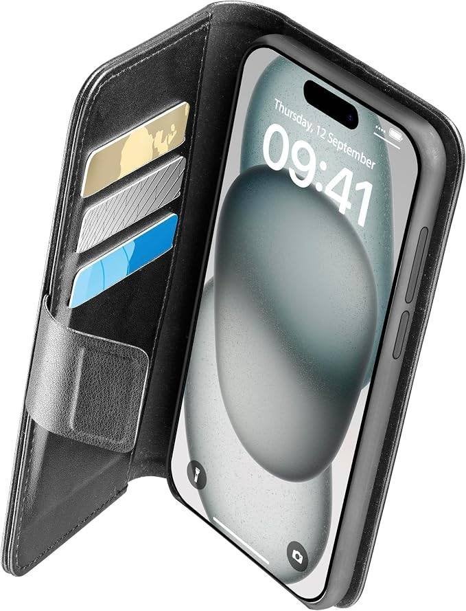 Iphone 15 plus book hoesje, Telecommunicatie, Zwart, Nieuw, Ophalen of Verzenden, Met standaard