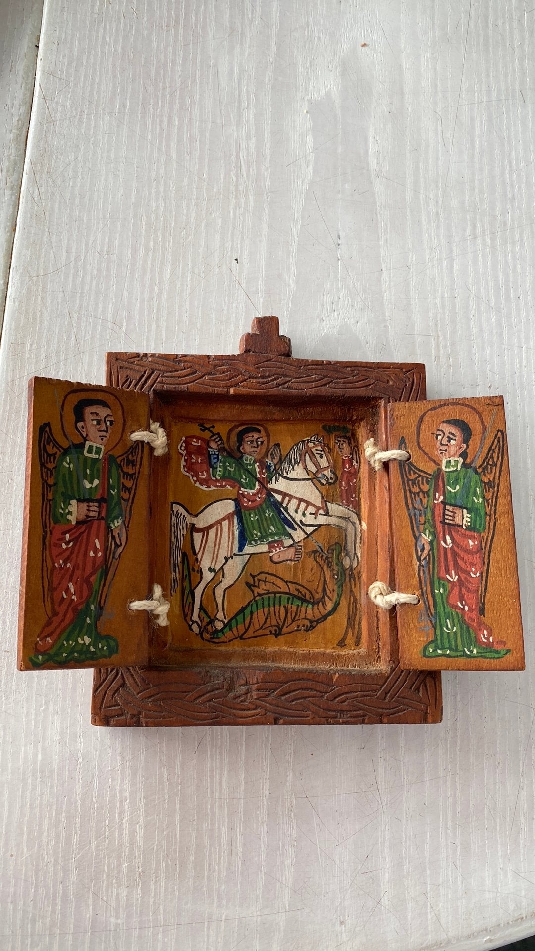 Drie Luik. 12x10,5x1.5 cm. Sint joris met de draak., Ophalen of Verzenden
