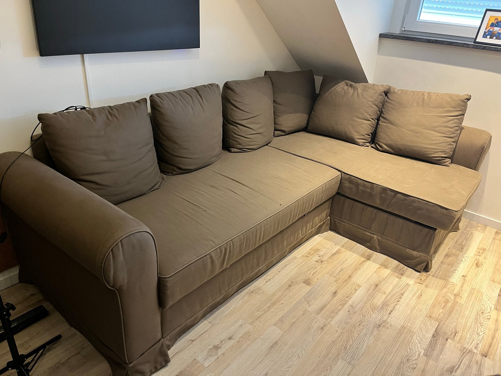 IKEA Hoekbank met slaapfunctie - Bruin, Huis en Inrichting, Banken | Bankstellen, Gebruikt, 100 tot 125 cm, Hoekbank, Driepersoons