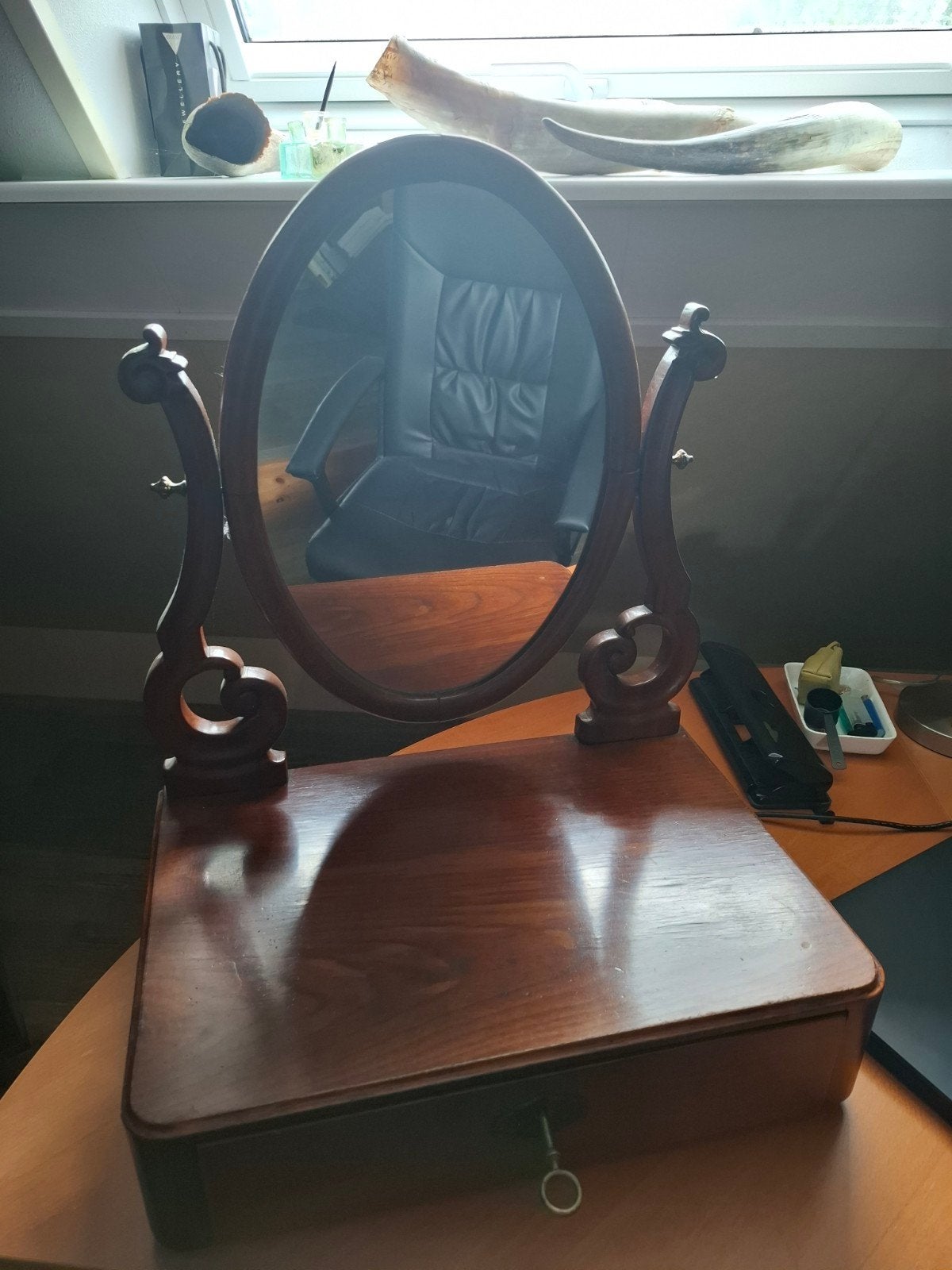 Antieke houten kaptafel met spiegel - 48x32x61 cm, Minder dan 50 cm, Gebruikt, Minder dan 100 cm, Hout