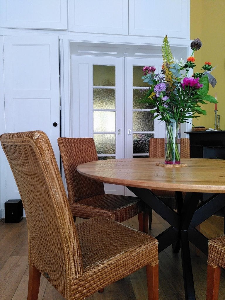 6 originele Vincent Sheppard eetkamerstoelen, Ophalen, Gebruikt, Bruin, Hout