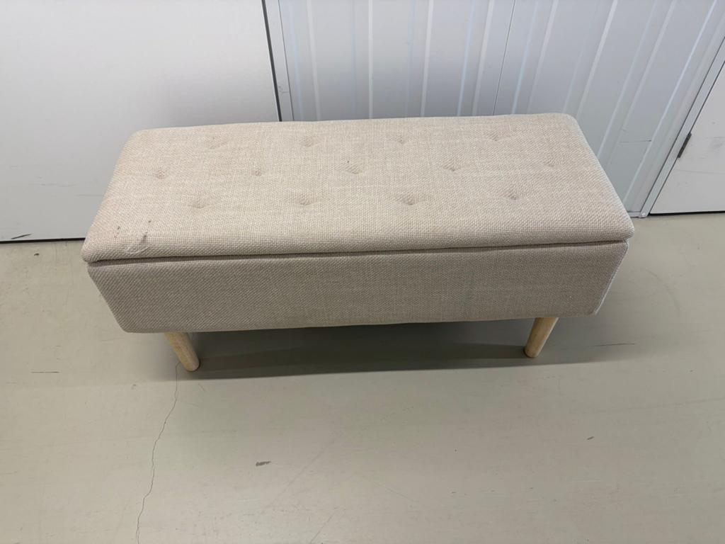 Opbergbankje / Hocker met opbergruimte - Beige stof, Ophalen, Zo goed als nieuw