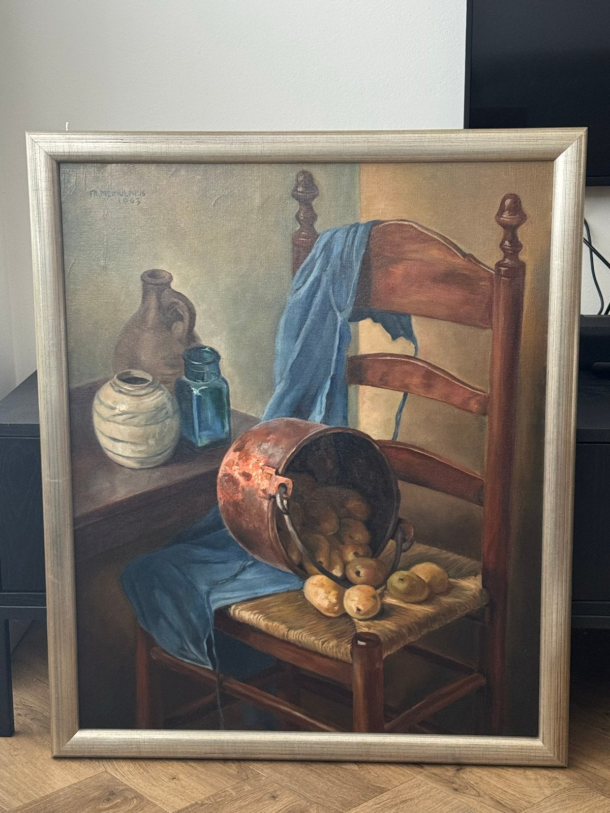 Klassiek stilleven met aardappelen en kruiken, gesigneerd, Ophalen, Doek, Stilleven, Gesigneerd