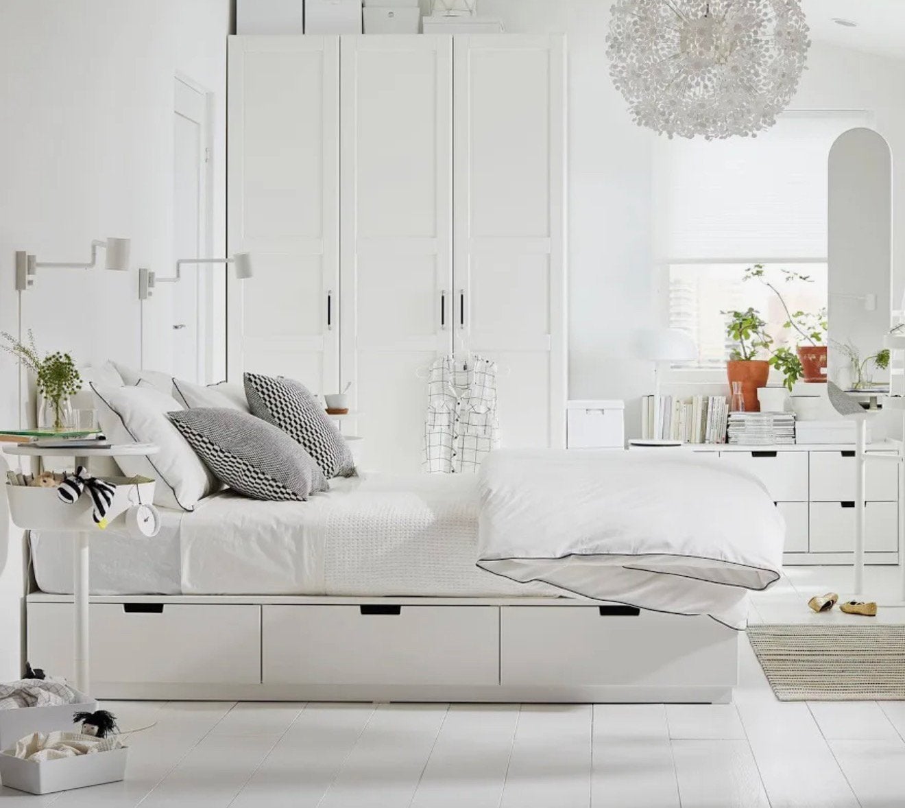 IKEA NORDLI bedframe met opberglades, wit, 140x200 cm, Huis en Inrichting, Ophalen