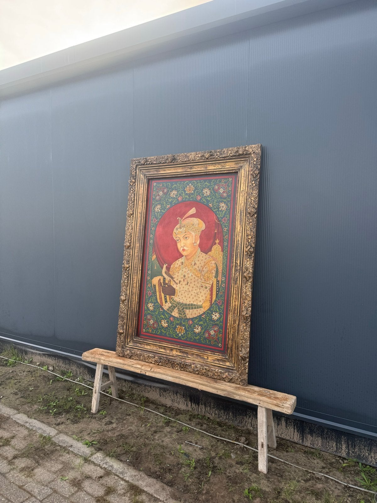 Groot Indiaas Schilderij van een Maharadja in houten Lijst, Ophalen, Schilderij, India, Overige materialen