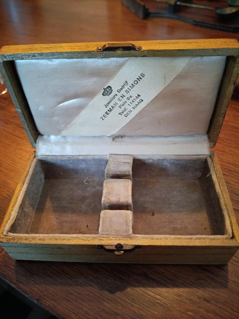 Vintage houten juwelendoosje Zeeman en Simons Den Haag, Ophalen of Verzenden