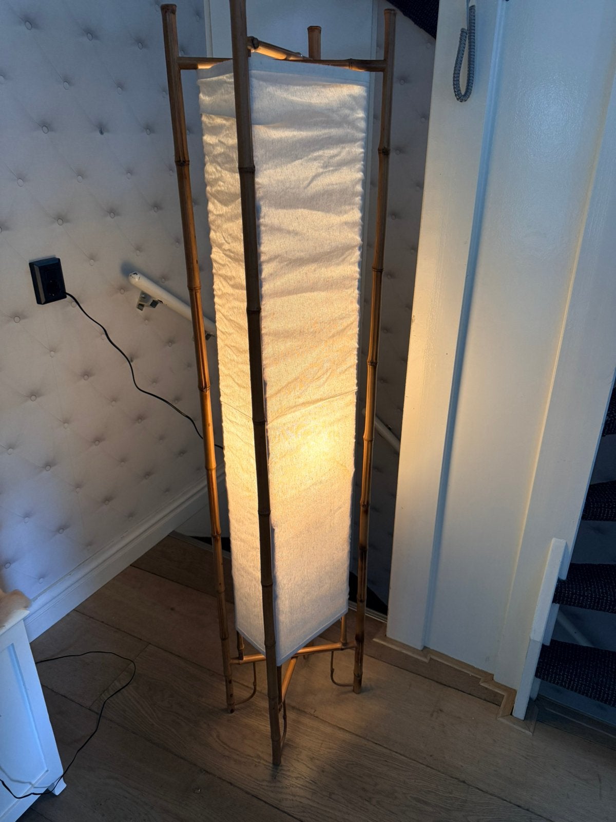 Vintage franse bamboolamp met katoen 150x30 cm, Ophalen, Gebruikt, Bamboo vintage, Stof