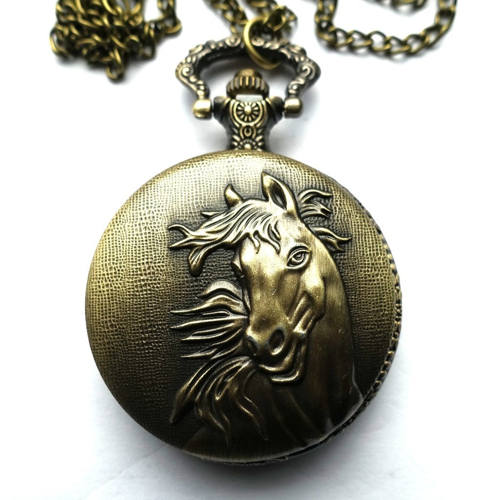 Vintage Zakhorloge met Paardenmotief - Quartz, Ophalen of Verzenden, Zo goed als nieuw