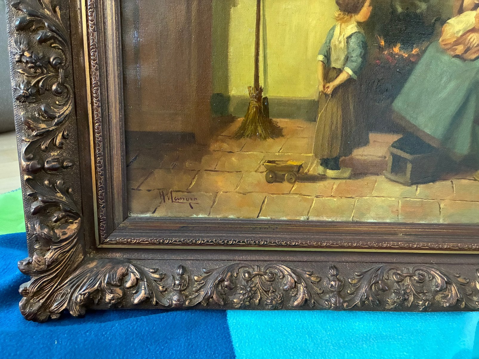 Oud Hollands schilderij: Moeder met kind bij de haard, Antiek en Kunst, Ophalen