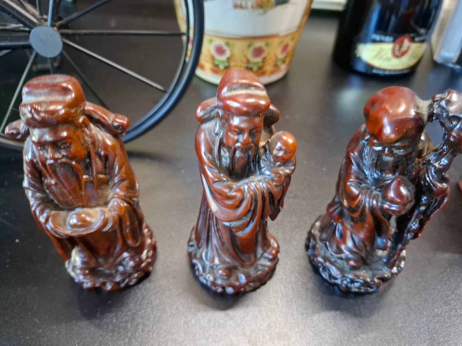 Set van 3 Oosterse Wijzen Beeldjes - Houtsnijwerk, Ophalen