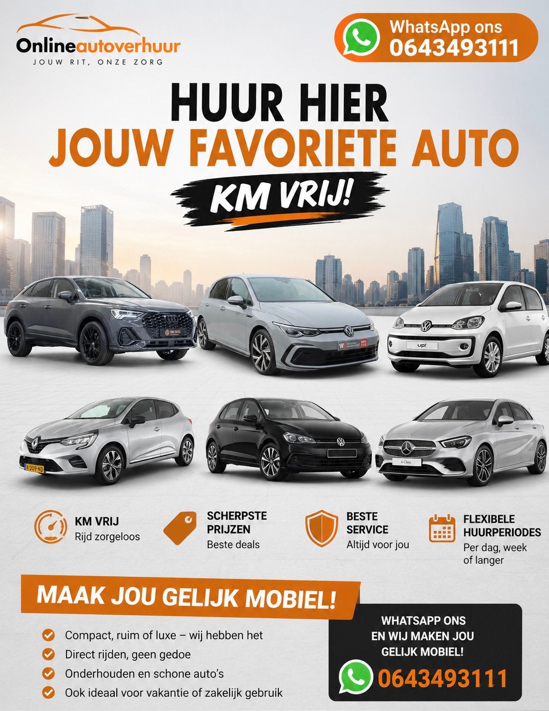 Km vrij auto huren, Ophalen of Verzenden, Zo goed als nieuw, Overige merken