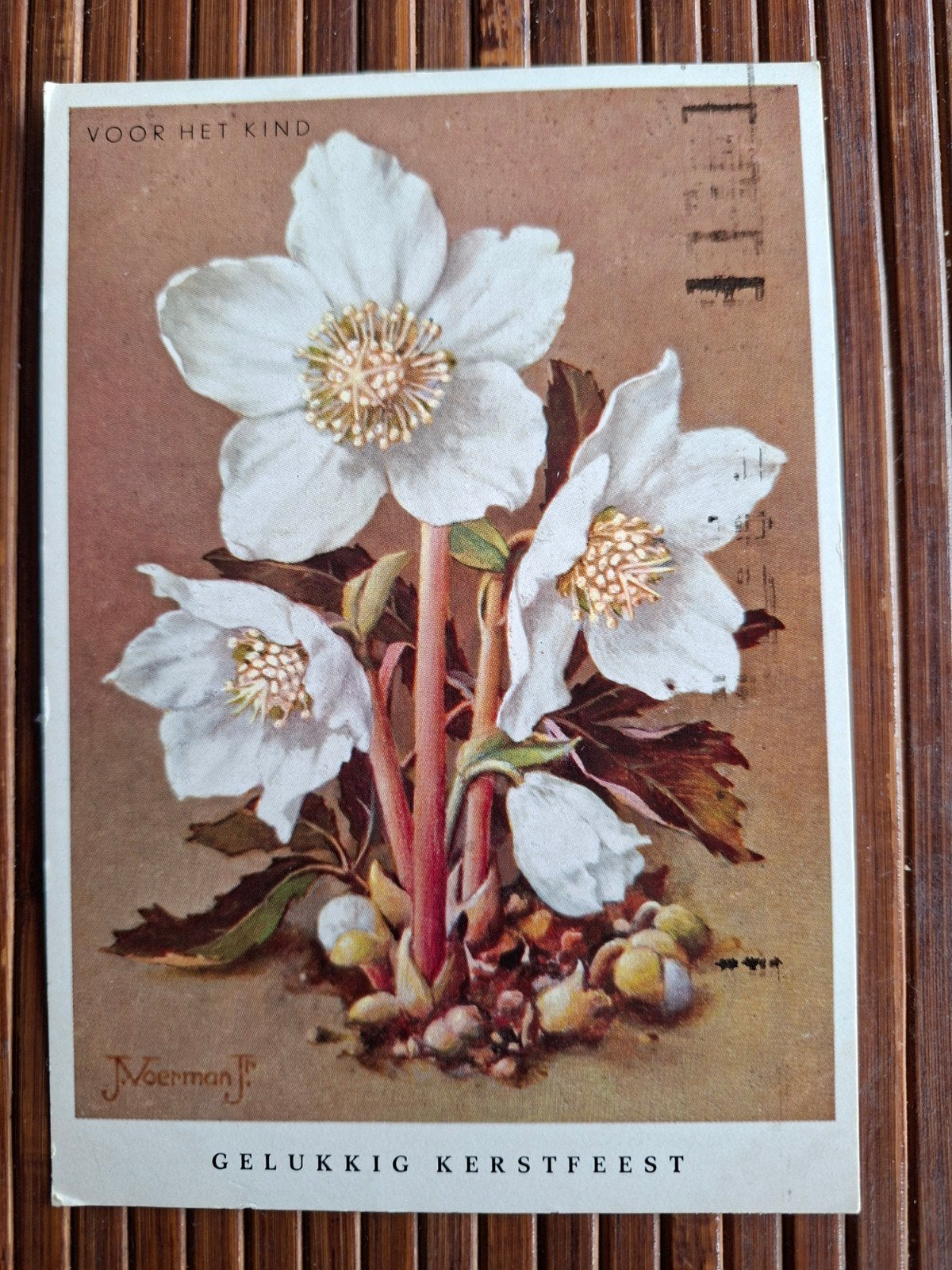 Antieke Kerstkaart 'Kerstroos' - Gelopen, jaren '20, Ophalen of Verzenden, 1920 tot 1940, Gelopen, Zuid-Holland